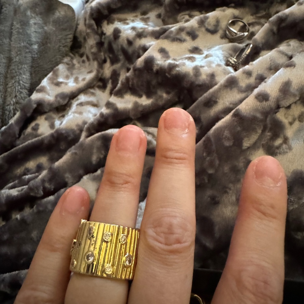 Gold Textured Ring with Gem Accents